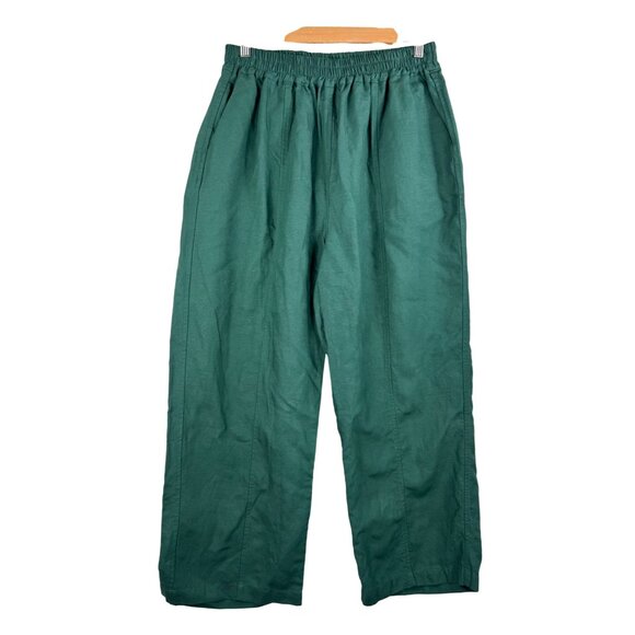 Tradlands Pants - Tradlands Paloma linen blend wide leg cropped lagen look pants green sz L